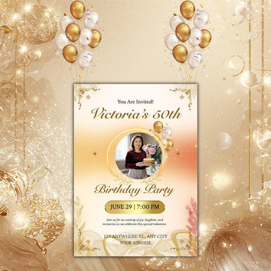 Editable Gold Birthday Party Invite