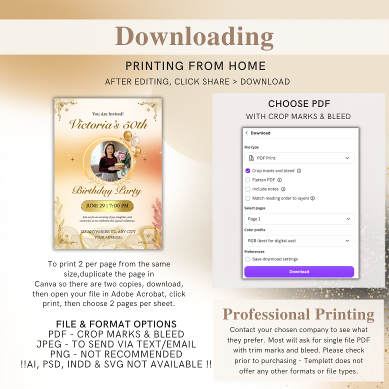 Editable Gold Birthday Party Invite