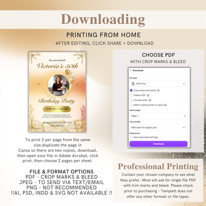 Editable Gold Birthday Party Invite